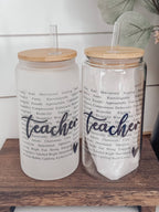 Teacher 16oz Glass Cup with Bamboo Lid