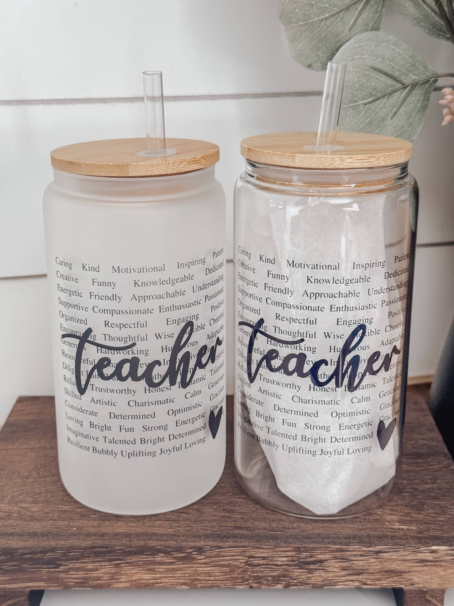 Teacher 16oz Glass Cup with Bamboo Lid