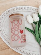 Valentine’s John 3:16 16oz Glass Cup with Bamboo Lid