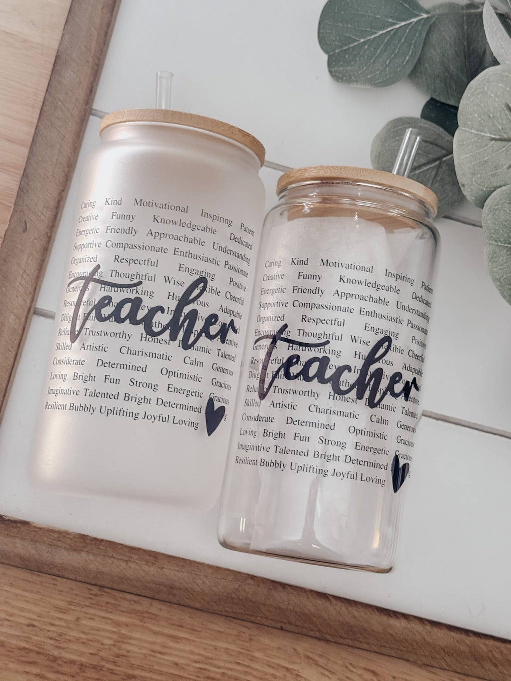 Teacher 16oz Glass Cup with Bamboo Lid