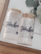 Teacher 16oz Glass Cup with Bamboo Lid