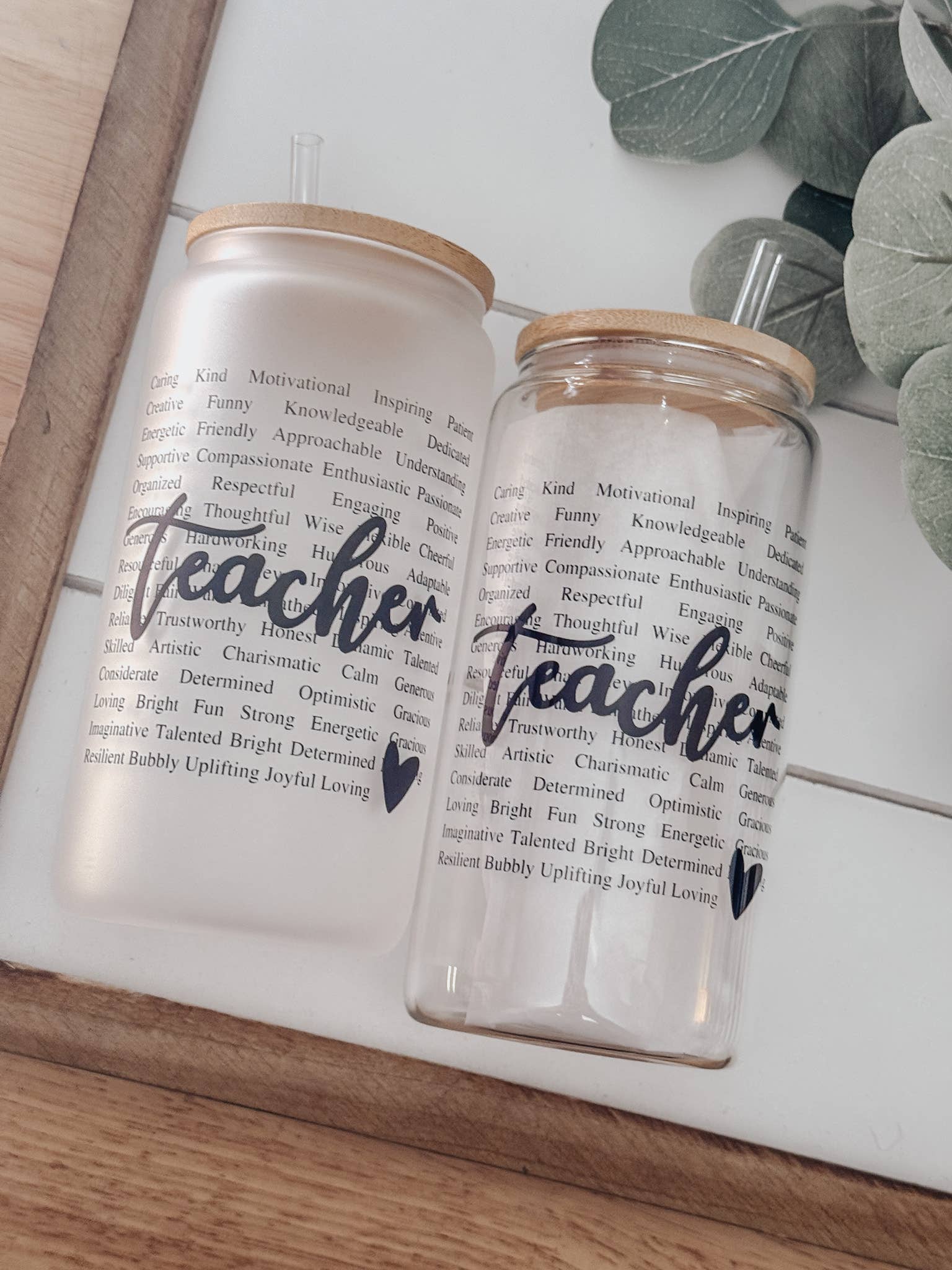 Teacher 16oz Glass Cup with Bamboo Lid