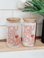 Valentine’s John 3:16 16oz Glass Cup with Bamboo Lid