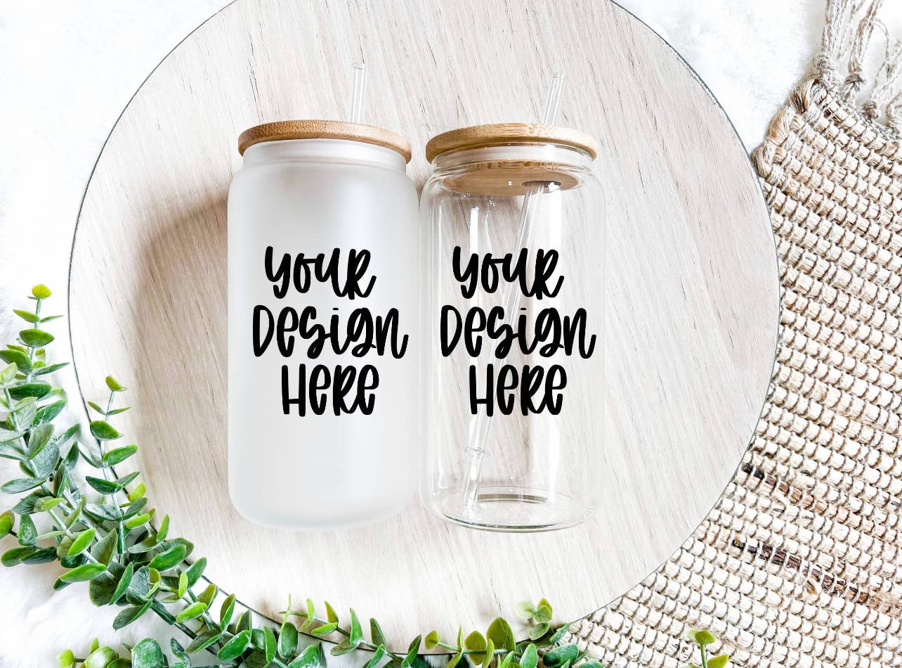 Custom Design/Logo 16oz Glass Cup with Bamboo Lid