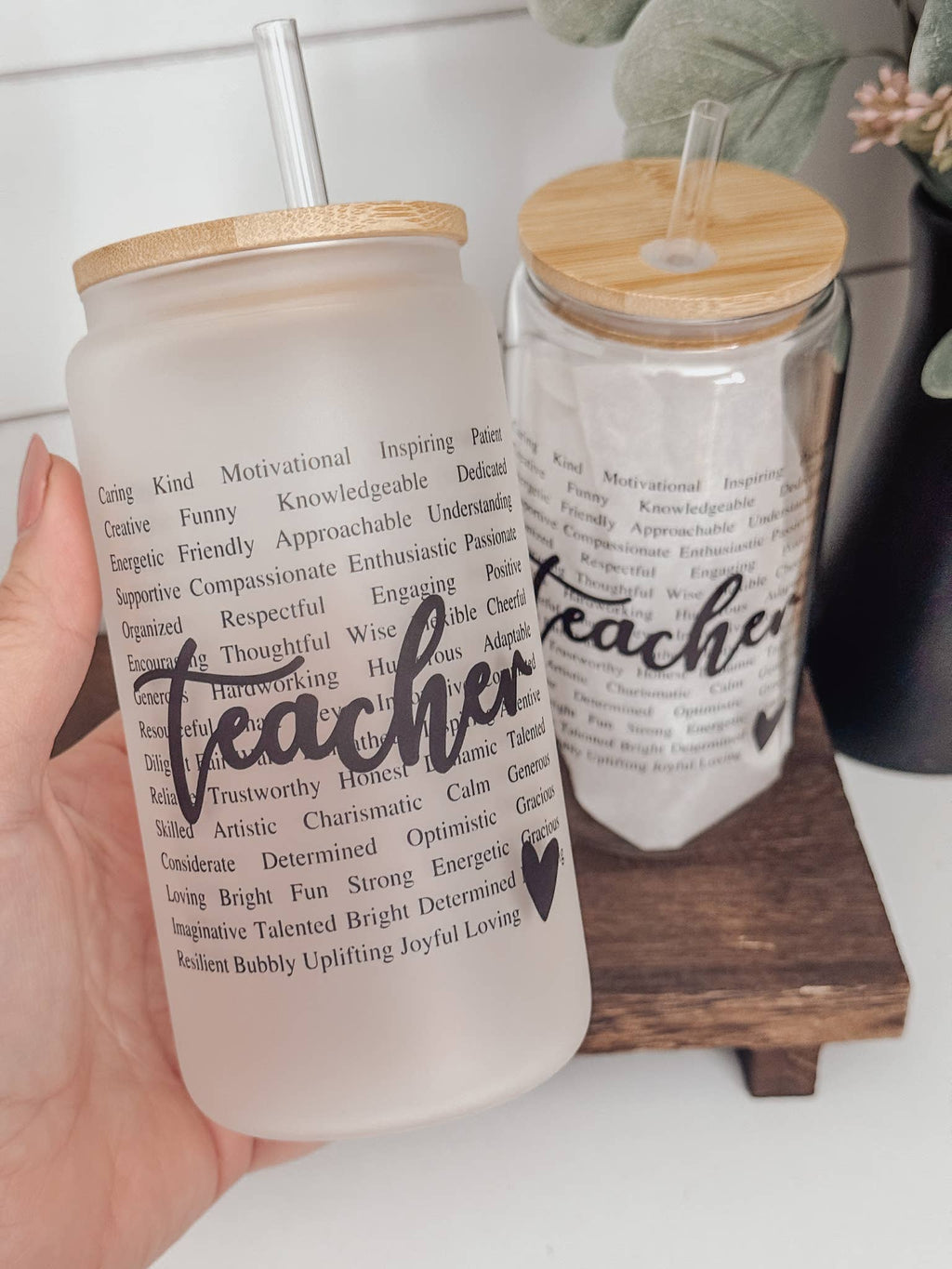 Teacher 16oz Glass Cup with Bamboo Lid