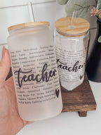 Teacher 16oz Glass Cup with Bamboo Lid