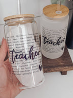 Teacher 16oz Glass Cup with Bamboo Lid