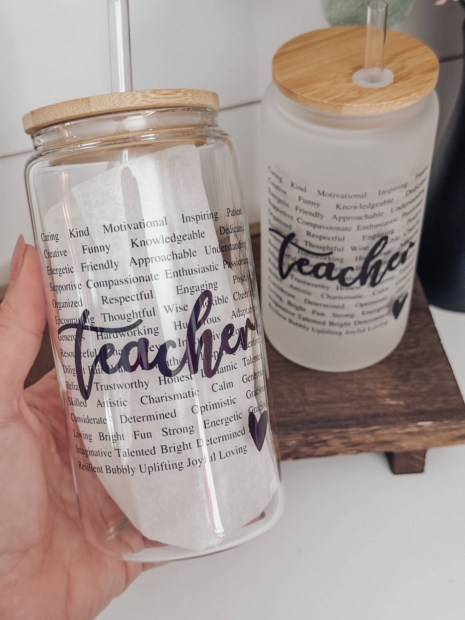 Teacher 16oz Glass Cup with Bamboo Lid