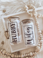 Wifey & Hubby 16oz Glass Cup with Bamboo Lid