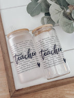 Teacher 16oz Glass Cup with Bamboo Lid
