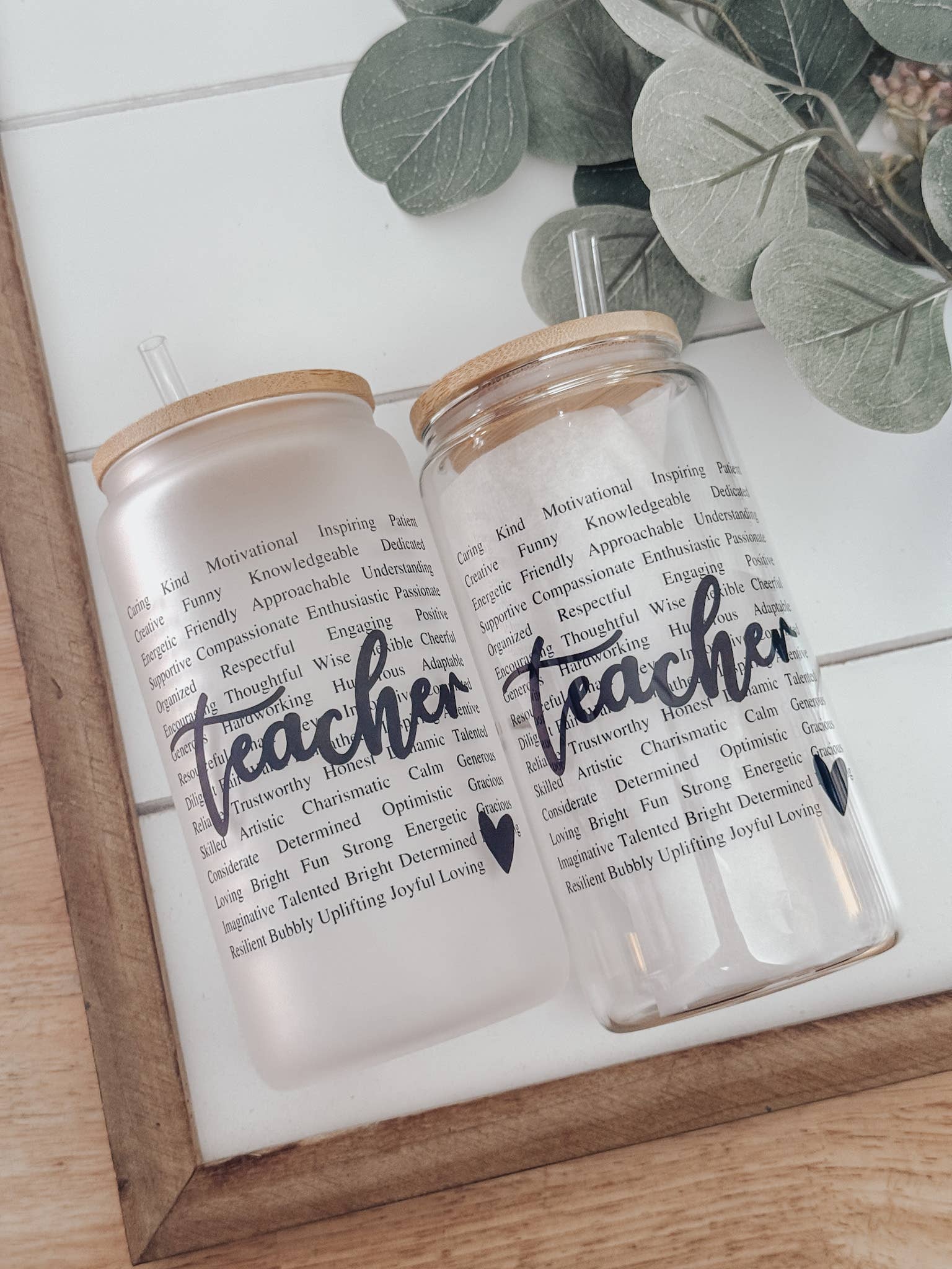 Teacher 16oz Glass Cup with Bamboo Lid