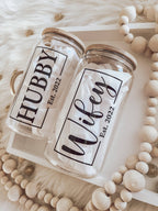 Wifey & Hubby 16oz Glass Cup with Bamboo Lid