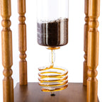 Yama Glass Cold Brew Tower – Curved Brown Wood Frame – 25 Cup (100 oz)